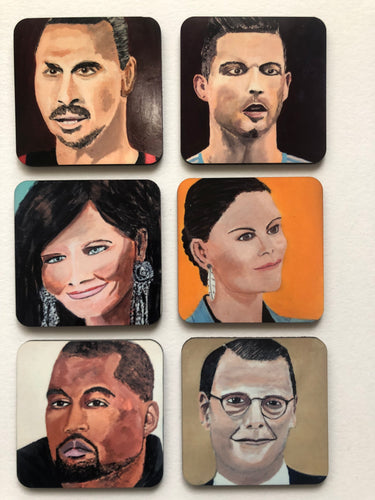 Coaster set of 6 celebrities (kändisar)