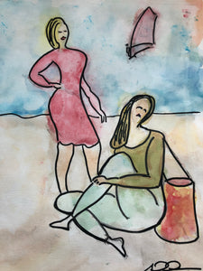 Original painting "Två kvinnor på stranden (To women at the beach)"