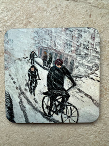 Coaster "På cykeln i alla väder (On the bike in any weather)"