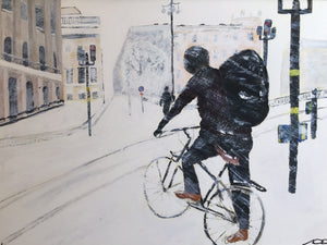 Postcard "På cykel vid Tegelbacken"